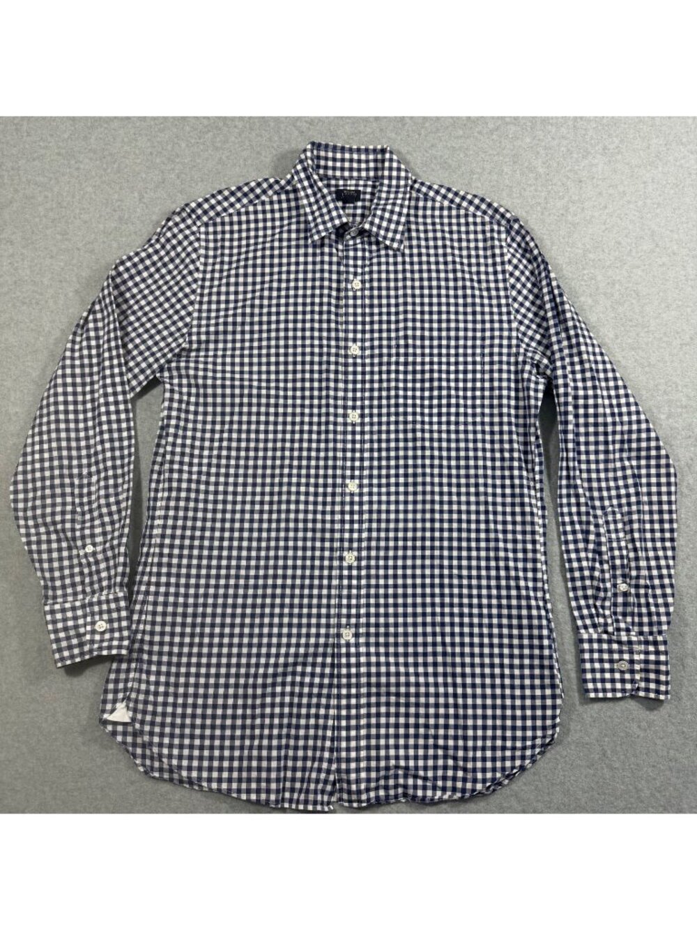 J.Crew Men’s 15/33 Navy Blue White Gingham 120s 2-Ply Cotton Button Down Shirt